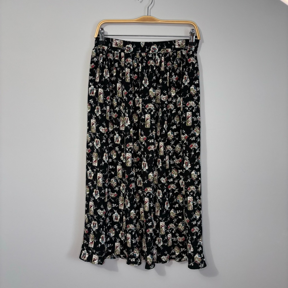 TuEllys Toronto Vintage Pleated Floral Asian Print Skirt